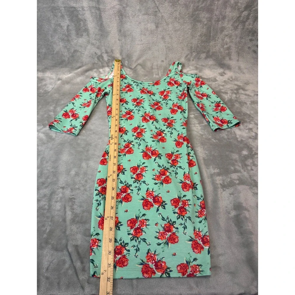 Charlotte Russe Womens Medium Mint Green Floral Cold Shoulder Bodycon Mini Dress